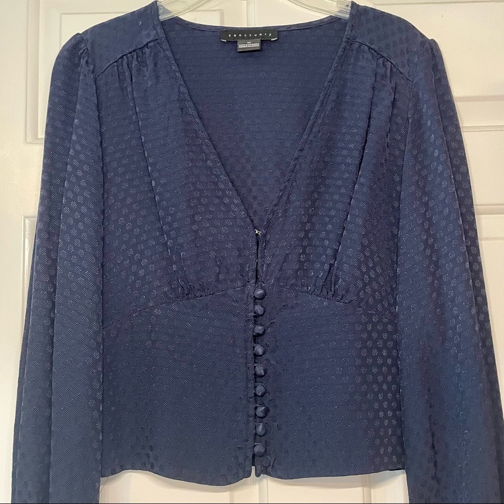 NWOT Sanctuary Navy Polka Dot Button Front Top
